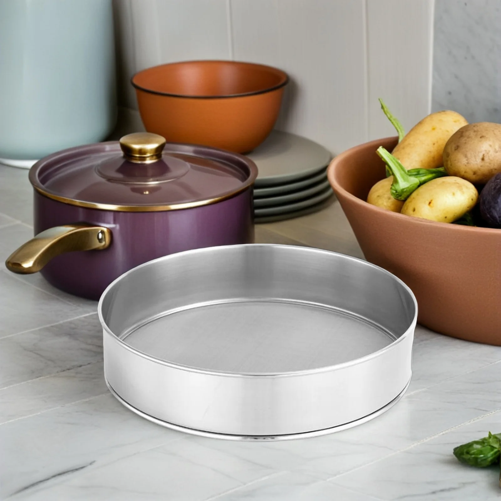 30Cm Premium Stainless Steel Flour Sifter Round Handheld Sieve for Baking Dusting Sugar Prevent Clumping Improve Fluffiness
30Cm Premium Stainless Steel Flour Sifter Round Handheld Sieve for Baking Dusting Sugar Prevent Clumping Improve Fluffiness