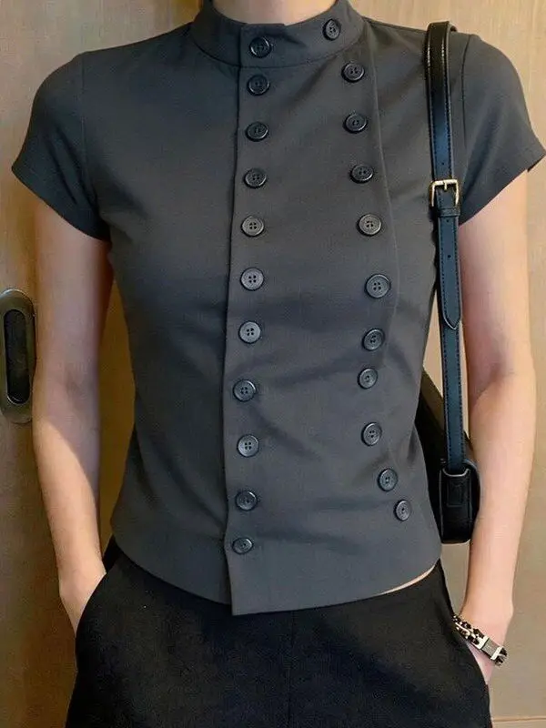 Deep Grey Double-Buttoned Short-Sleeve Stand Collar Commuter Style Top Korean Fashion Spring 2026 Design Sensation Casual Sli...
Deep Grey Double-Buttoned Short-Sleeve Stand Collar Commuter Style Top Korean Fashion Spring 2026 Design Sensation Casual Sli...