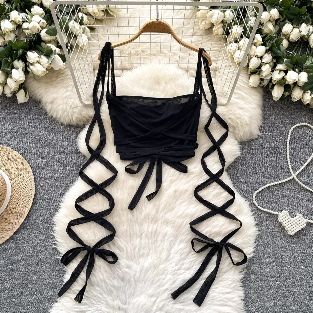 Sexy Criss-Cross Lace-up Vintage Sleeveless Chic Ribbons Slim Straps Camis Mesh Tank Top Streetwear Women High Street Clothing
Sexy Criss-Cross Lace-up Vintage Sleeveless Chic Ribbons Slim Straps Camis Mesh Tank Top Streetwear Women High Street Clothing