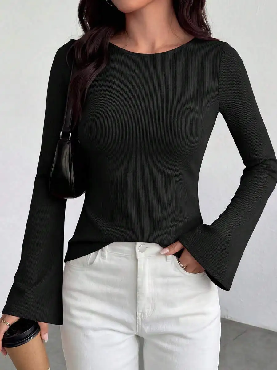 Women Bell Sleeve Boat Neck Solid Color Fitted Knit Top Casual Long Sleeve Shirt Spring Fall
Women Bell Sleeve Boat Neck Solid Color Fitted Knit Top Casual Long Sleeve Shirt Spring Fall