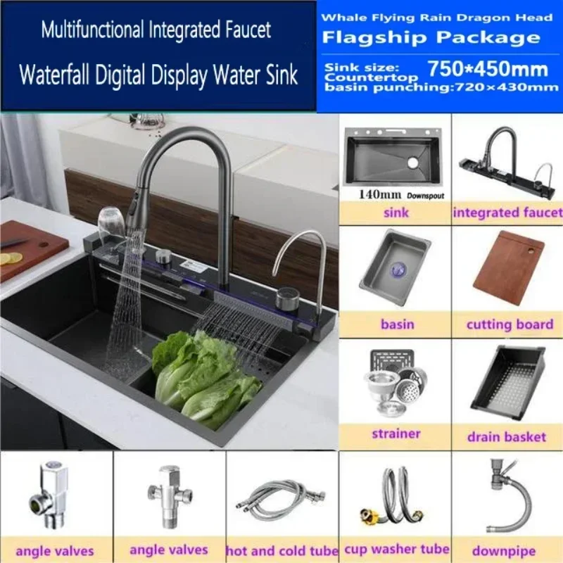YyhcLED Digital Nano Handmade Modern Single-slot Thickened 304 Stainless Steel Waterfall Faucets Multifunction Smart Kitchen Sin
YyhcLED Digital Nano Handmade Modern Single-slot Thickened 304 Stainless Steel Waterfall Faucets Multifunction Smart Kitchen Sin