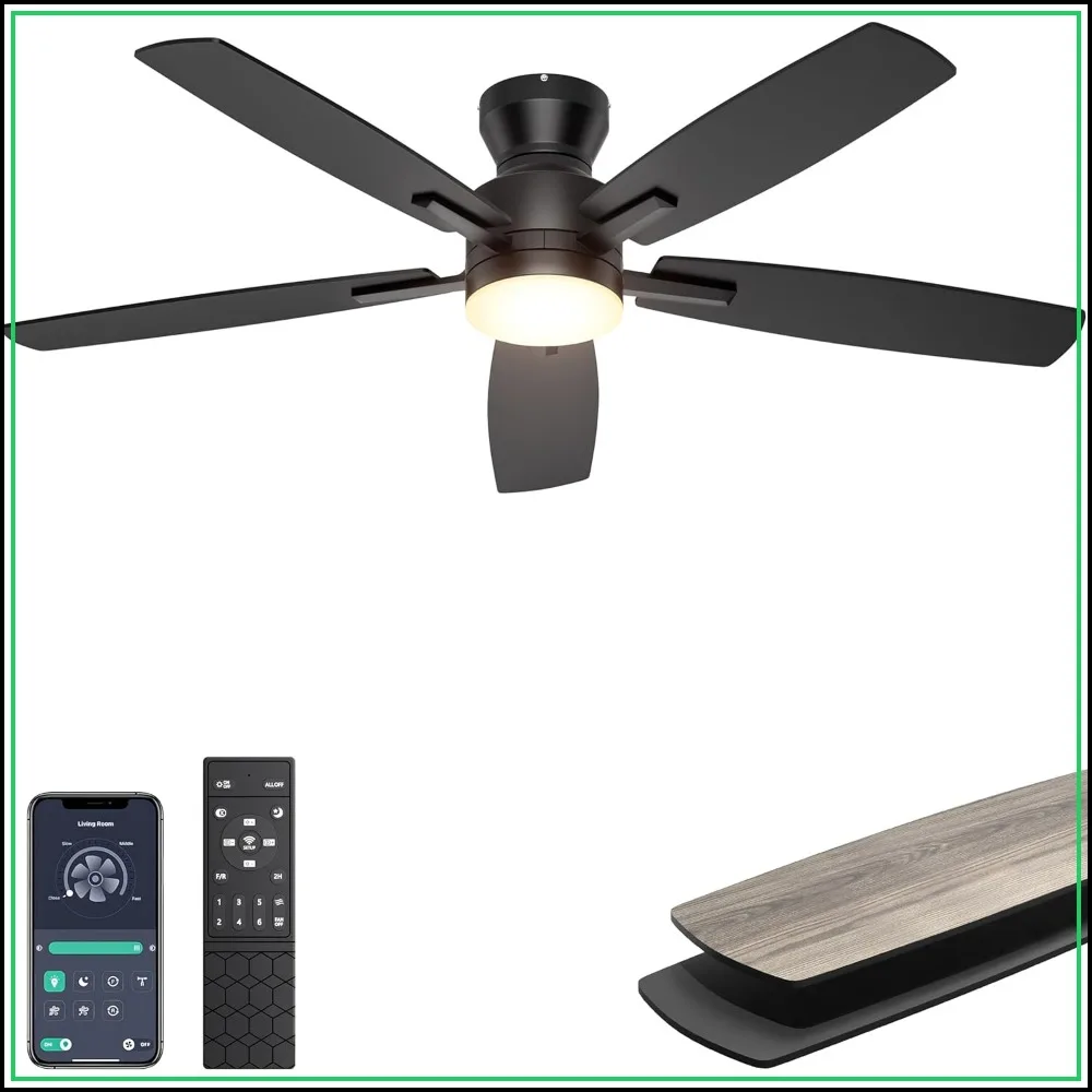 52" Low Profile Ceiling Fan with Light & Remote/APP, Quiet DC Motor, Dimmable, Black, for Bedroom Living Room
52" Low Profile Ceiling Fan with Light & Remote/APP, Quiet DC Motor, Dimmable, Black, for Bedroom Living Room