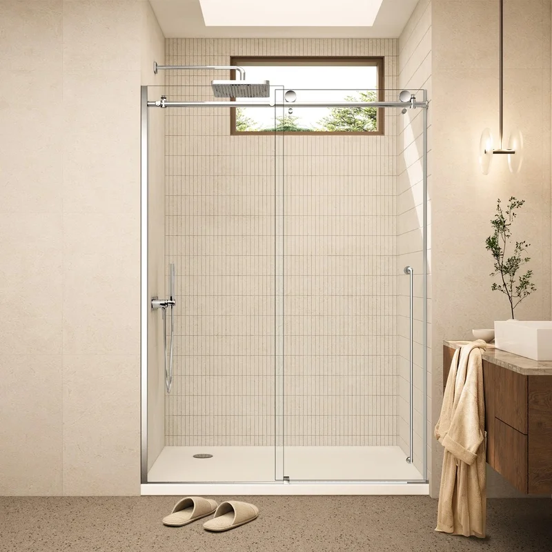 60" W x 78" H Chrome Frameless Sliding Shower Door, Double Bypass, 5/16" Tempered Glass with Nano Explosion-Proof Film, Easy Installation
60" W x 78" H Chrome Frameless Sliding Shower Door, Double Bypass, 5/16" Tempered Glass with Nano Explosion-Proof Film, Easy Installation