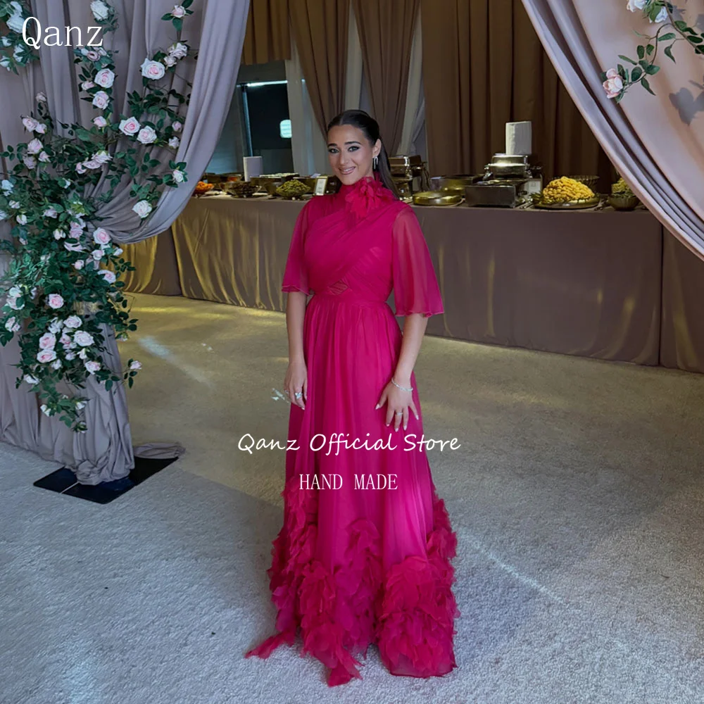 Qanz Fuchsia Chiffon Evening Dresses Half Sleeves Women's Wedding Party Attire Ruffles Long A Line Robes De Soirée Customized
Qanz Fuchsia Chiffon Evening Dresses Half Sleeves Women's Wedding Party Attire Ruffles Long A Line Robes De Soirée Customized