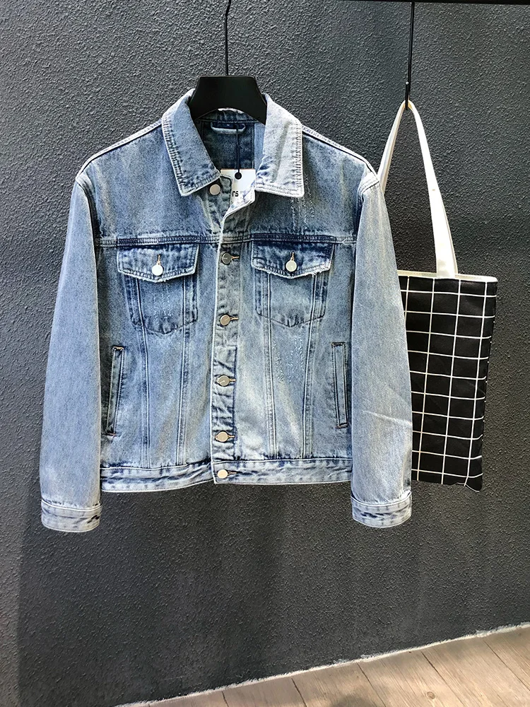 Retro American Waed Blue Men's Denim Jaet Loose Fit Student Outerwear Trendy Long Sve Collared Coat Straight Hemline
Retro American Waed Blue Men's Denim Jaet Loose Fit Student Outerwear Trendy Long Sve Collared Coat Straight Hemline