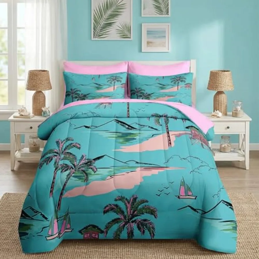 7 Pcs Comforter Set Size, Hawaiian Sweet Palm Leaf Bedding Set for and Adults, Beach Ocean Blue-Green Sheets Bed Sheet Sets wit
7 Pcs Comforter Set Size, Hawaiian Sweet Palm Leaf Bedding Set for and Adults, Beach Ocean Blue-Green Sheets Bed Sheet Sets wit