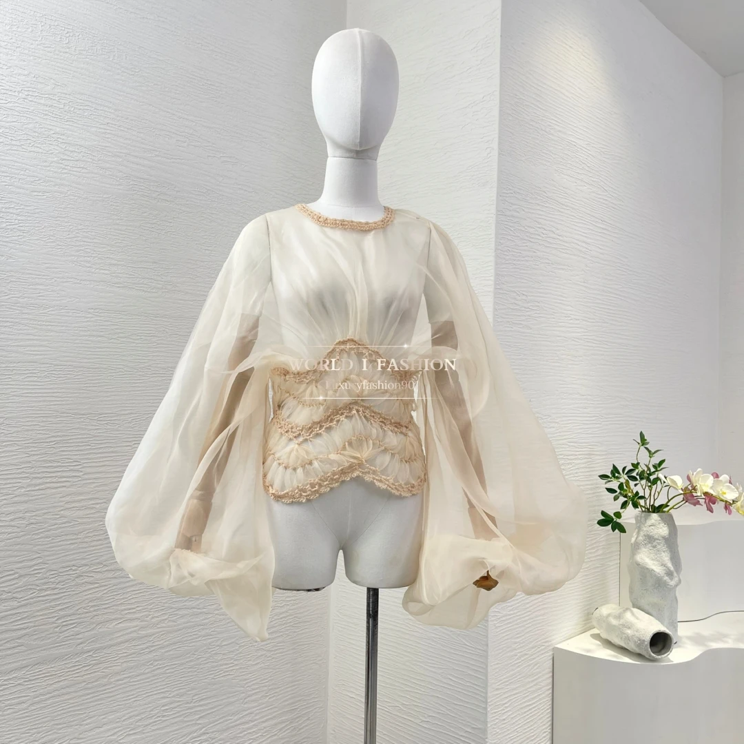 2025 New Fashion Beige Long Sleeve Lantern Sleeve See Through Retract Waist Blouse Tops
2025 New Fashion Beige Long Sleeve Lantern Sleeve See Through Retract Waist Blouse Tops