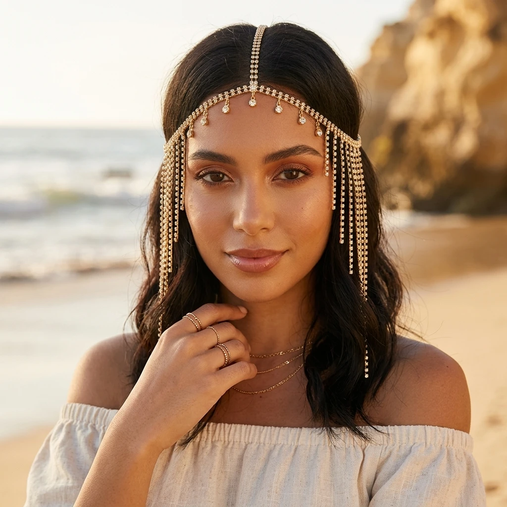 Bohemian Crystal Fringe Headpiece With Rhinestone Inlay Elegant Swaying Design For Wedding Party Bride Hair Jewelry Ornaments
Bohemian Crystal Fringe Headpiece With Rhinestone Inlay Elegant Swaying Design For Wedding Party Bride Hair Jewelry Ornaments