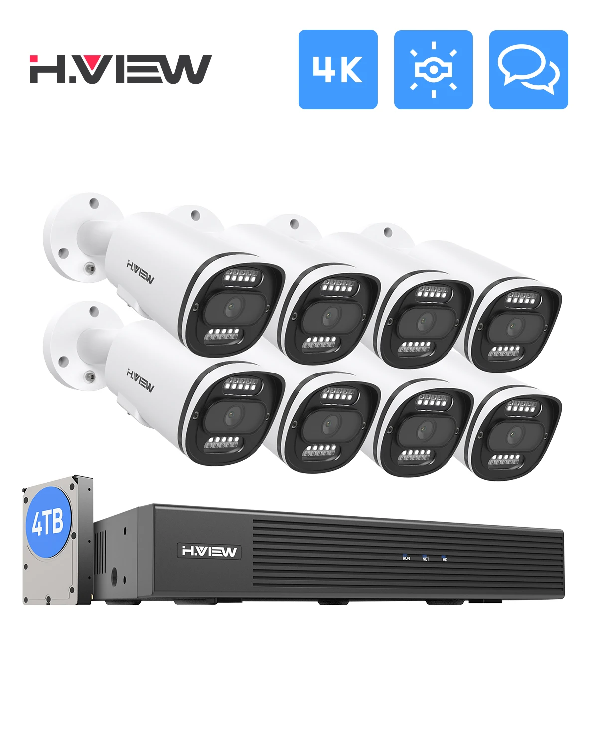 H.View 4K Ultra HD PoE IP Camera Set 8CH CCTV Security Cameras System 8MP H.265 NVR Two-Way Audio Outdoor Video Surveillance KIT
H.View 4K Ultra HD PoE IP Camera Set 8CH CCTV Security Cameras System 8MP H.265 NVR Two-Way Audio Outdoor Video Surveillance KIT
