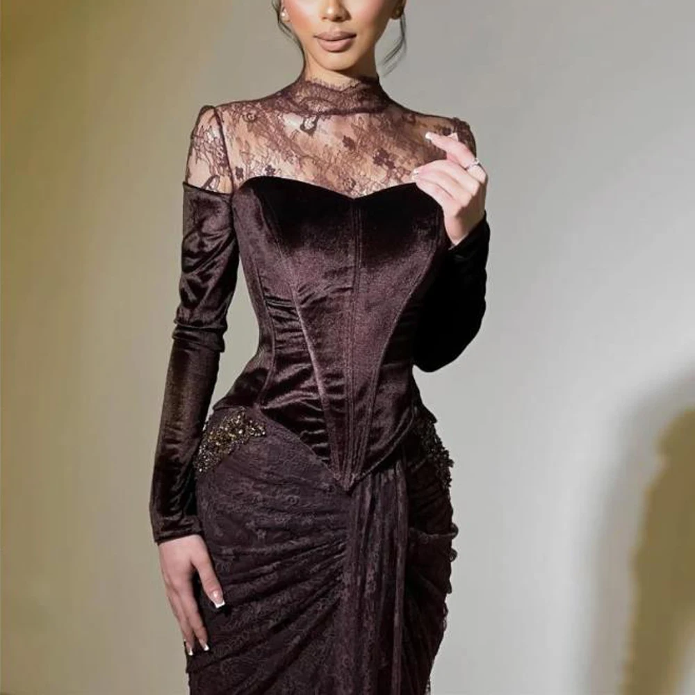 Customized Lace Top Fitted Evening Dress Draped Corset Formal Occasion Evening Gown Full Sleeve Mermaid Prom Dresses
Customized Lace Top Fitted Evening Dress Draped Corset Formal Occasion Evening Gown Full Sleeve Mermaid Prom Dresses