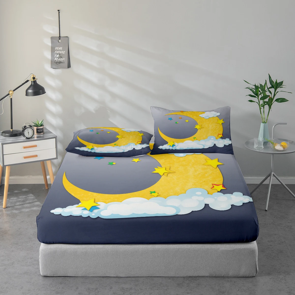 Bed Sheet Set with Moon and Star Print Pattern, Mattress Protector and Pillowcase Combination. High-Definition Printed Bed Sheet Set Includes 1 Fitted Sheet + 1 or 2 Pillowcases (60*100cm and 72*132cm Are 1 Pillowcase, the Rest of the Sizes Are 2 Pillowca
Bed Sheet Set with Moon and Star Print Pattern, Mattress Protector and Pillowcase Combination. High-Definition Printed Bed Sheet Set Includes 1 Fitted Sheet + 1 or 2 Pillowcases (60*100cm and 72*132cm Are 1 Pillowcase, the Rest of the Sizes Are 2 Pillowca
