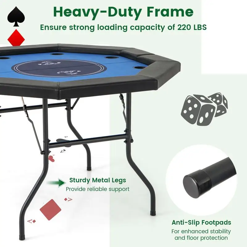 48 Inches Foldable Poker Table with Padded Rails and Cup Holders-Blue
48 Inches Foldable Poker Table with Padded Rails and Cup Holders-Blue