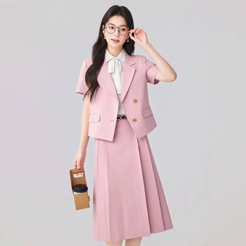 Women's short-sleeved suit dress2026New style teacher interview workwear suit with skirt two-piece set
Women's short-sleeved suit dress2026New style teacher interview workwear suit with skirt two-piece set