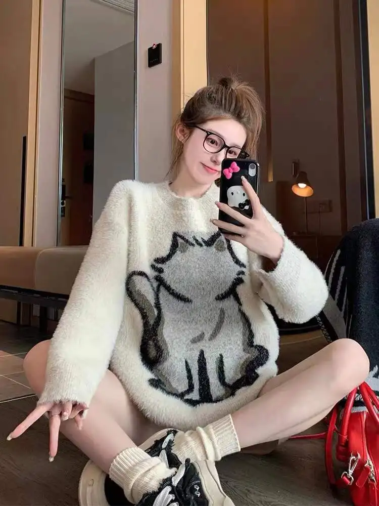 Мягкий женский свитер с героями мультфильмов Thiened Ne, осенне-зимний свободный вязаный топ, милый однотонный длинный све
Мягкий женский свитер с героями мультфильмов Thiened Ne, осенне-зимний свободный вязаный топ, милый однотонный длинный све