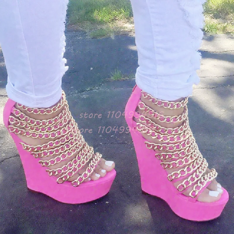 Gold Chain Strap Platform Wedge Sandals Women Pink Peep Toe Back Zipper Pumps 2025 Summer Lady Sexy Punk Party Prom Shoes New In
Gold Chain Strap Platform Wedge Sandals Women Pink Peep Toe Back Zipper Pumps 2025 Summer Lady Sexy Punk Party Prom Shoes New In