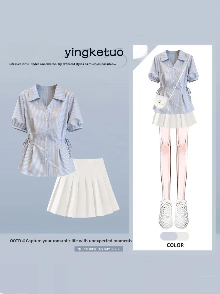 Elegant Collar Shirt And Pleated Skirt Set Slimming High Waist Short Summer Outfit Unique Design Fashionable Women's Set
Elegant Collar Shirt And Pleated Skirt Set Slimming High Waist Short Summer Outfit Unique Design Fashionable Women's Set