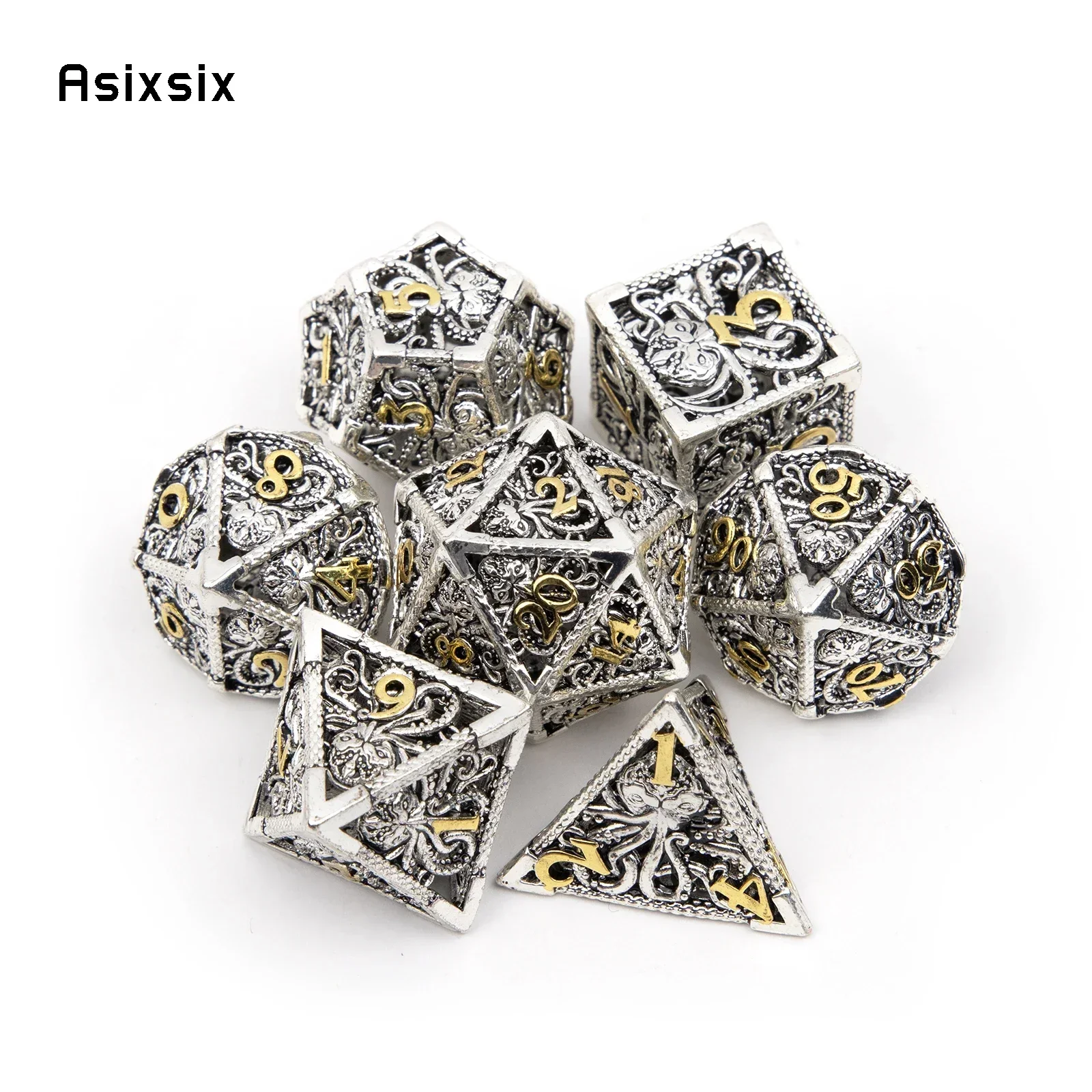 7 Pcs Silver Golden Squid Metal Dice Hollow Metal Polyhedral Dice Set Suitable For Role-Playing Dice PropBoard Game Gift
7 Pcs Silver Golden Squid Metal Dice Hollow Metal Polyhedral Dice Set Suitable For Role-Playing Dice PropBoard Game Gift