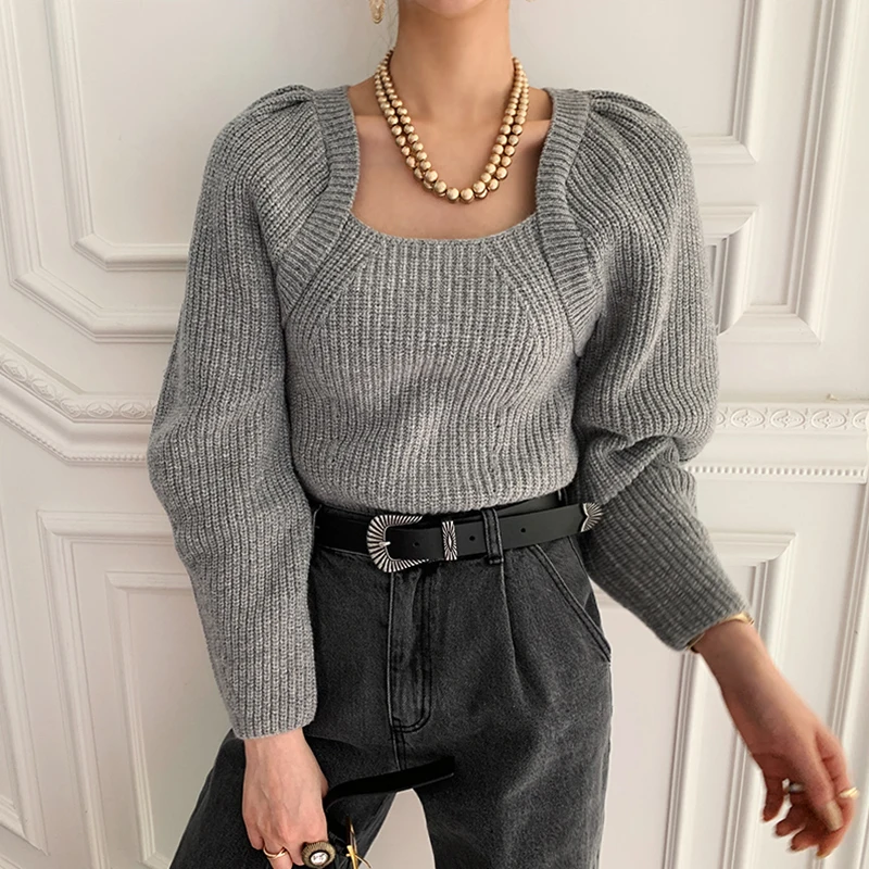 Casual Square Collar Loose Soft Sweater Winter 2021 Women Minimalist Pure Color Long-sleeved Pullover Grey Warm Knitted Sweater
Casual Square Collar Loose Soft Sweater Winter 2021 Women Minimalist Pure Color Long-sleeved Pullover Grey Warm Knitted Sweater