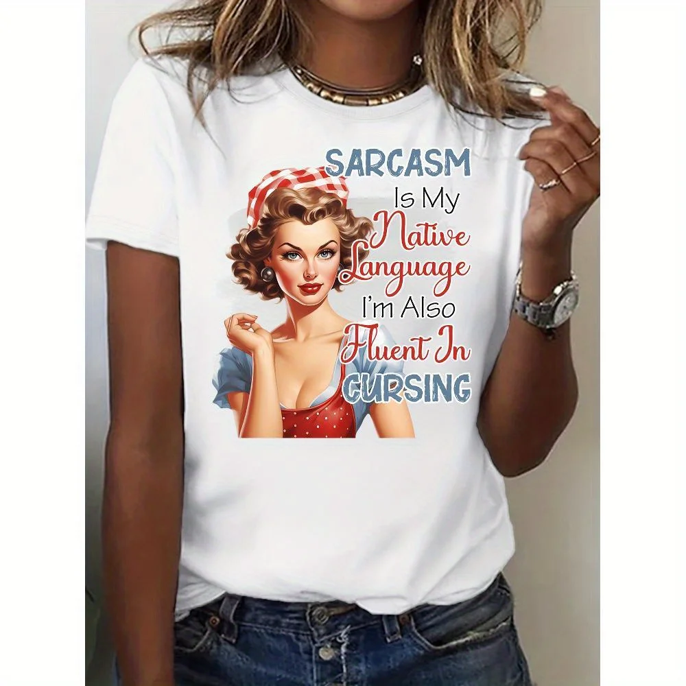 Plus Size Casual Style Sarcasm is My Native Language Women's T-Shirt Soft, Breathable with Vintage Illustration,Casual Crew Neck
Plus Size Casual Style Sarcasm is My Native Language Women's T-Shirt Soft, Breathable with Vintage Illustration,Casual Crew Neck