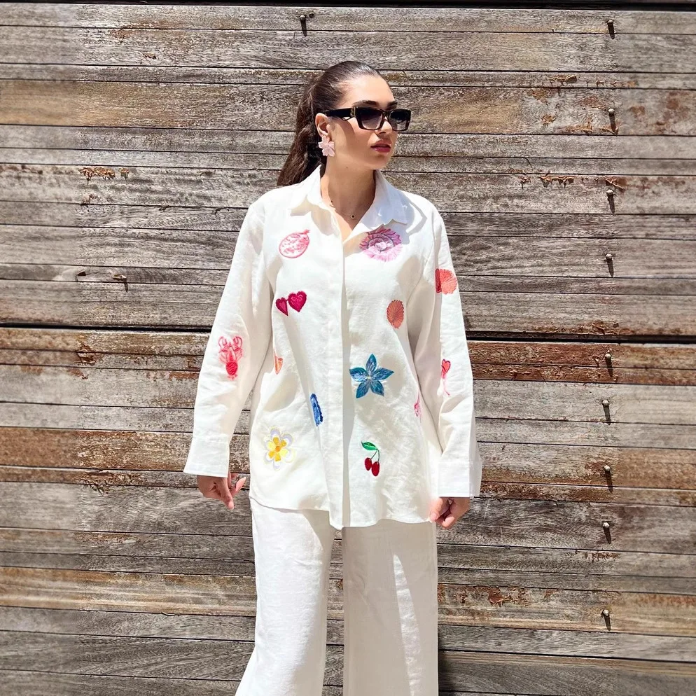 Fashion Embroidery Casual Trousers Outfit Spring Women Long Sleeved Lapel Shirt+High Waist Loose Wide Leg Pants Two Piece Set
Fashion Embroidery Casual Trousers Outfit Spring Women Long Sleeved Lapel Shirt+High Waist Loose Wide Leg Pants Two Piece Set