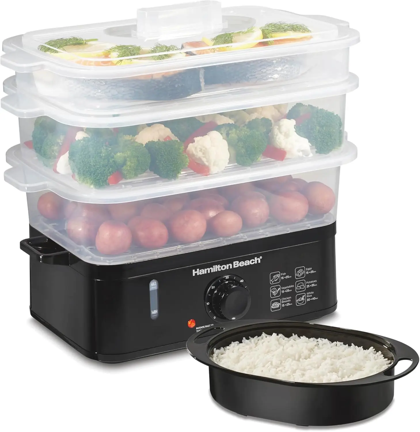 Electric Food Steamer, Rice Cooker & Egg Boiler for Quick, Fast Healthy Cooking with Stackable Three-Tier Bowls for
Electric Food Steamer, Rice Cooker & Egg Boiler for Quick, Fast Healthy Cooking with Stackable Three-Tier Bowls for