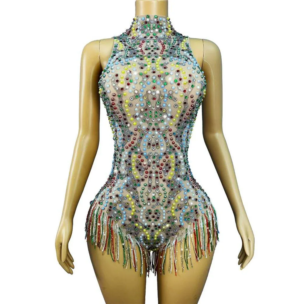 Sexy Shiny Colorful Pearls Rhinestones Tassels Mesh Bodysuit Women Party Fashion Show Outfit Dance Photo Shoot Stage Wear
Sexy Shiny Colorful Pearls Rhinestones Tassels Mesh Bodysuit Women Party Fashion Show Outfit Dance Photo Shoot Stage Wear