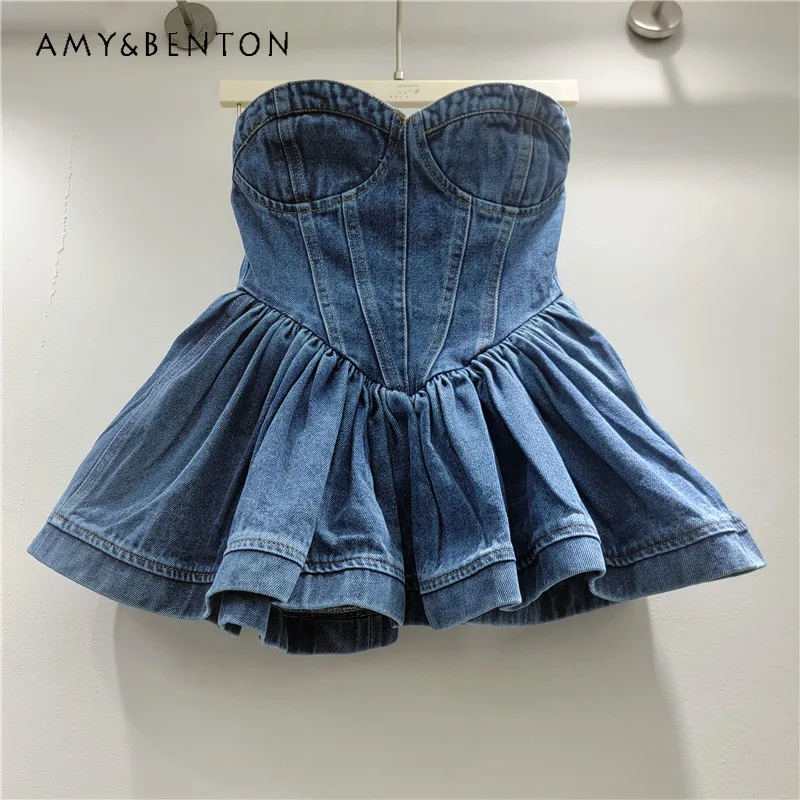 2026 Summer New Women's Denim Tube Top American Ins Style Trendy Stitching Waist Pleated Ruffle Hem Sexy Crop Tops Camisoles
2026 Summer New Women's Denim Tube Top American Ins Style Trendy Stitching Waist Pleated Ruffle Hem Sexy Crop Tops Camisoles