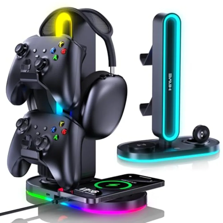 4-in-1 RGB Gaming Headphone Stand with Dual Controller Holder Wireless Charger for iPhone/Apple Watch USB-A and USB-C Outputs A
4-in-1 RGB Gaming Headphone Stand with Dual Controller Holder Wireless Charger for iPhone/Apple Watch USB-A and USB-C Outputs A