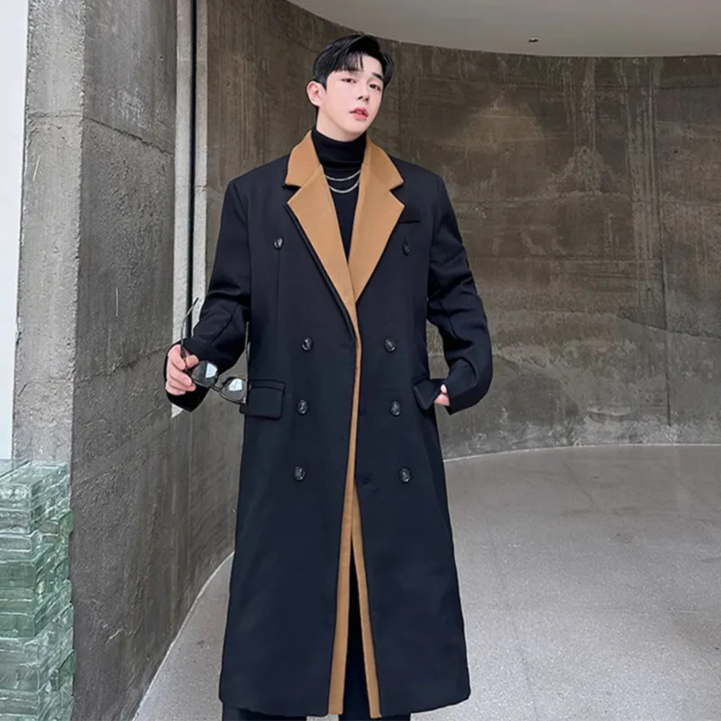 Korean Style Fake Two Pieces Men's Long Coat Turn-down Collar Double Breasted Contract Color Male Trench Winter 2024
Korean Style Fake Two Pieces Men's Long Coat Turn-down Collar Double Breasted Contract Color Male Trench Winter 2024