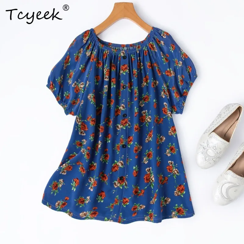 Tcyeek 100% Real Silk Blouses for Women 2026 Summer Sweet Vacation-style Blue Floral Shirts Clothing for Female Roupas Femininas
Tcyeek 100% Real Silk Blouses for Women 2026 Summer Sweet Vacation-style Blue Floral Shirts Clothing for Female Roupas Femininas