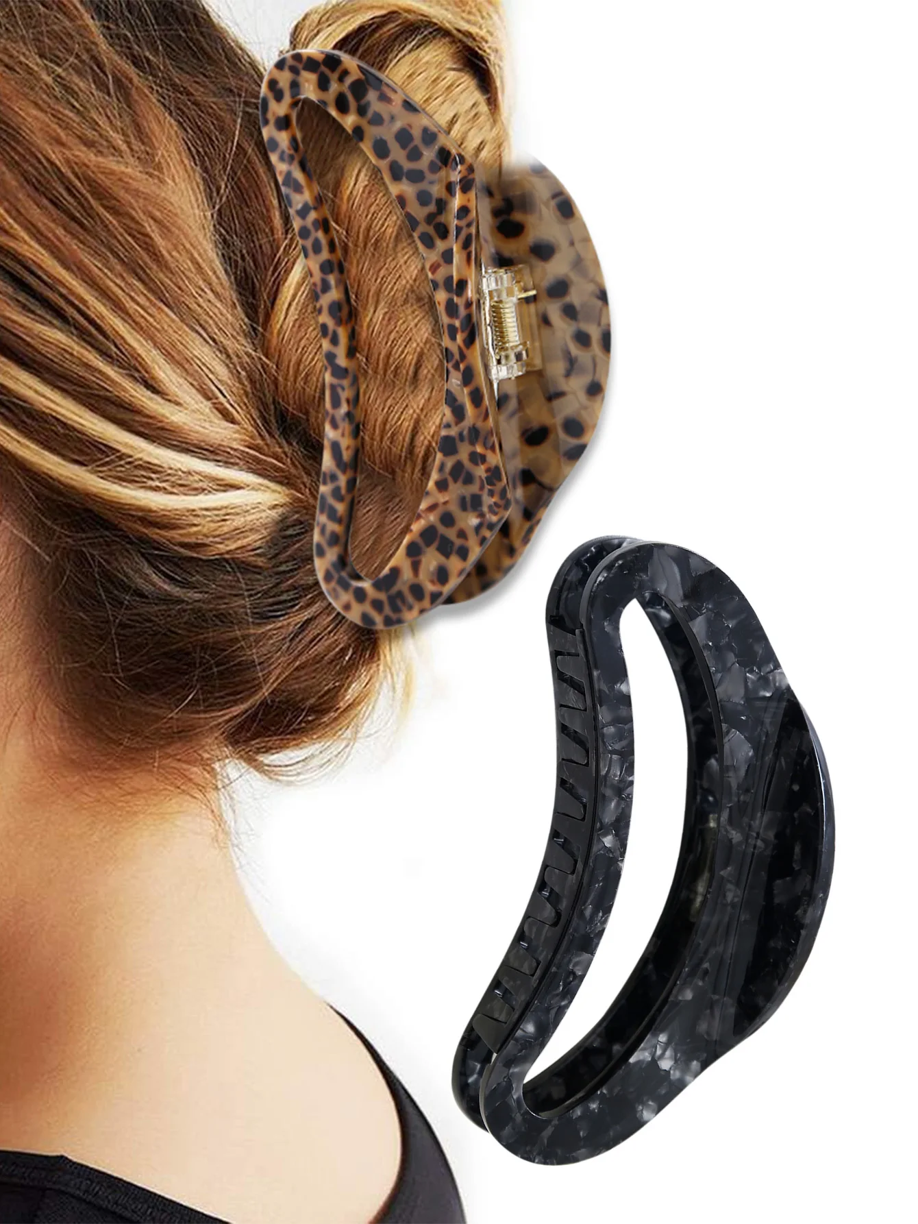 2pcs ladies black and brown marble pattern half-circle hollow-out hair claw new acetate hair claw clip for daily updo
2pcs ladies black and brown marble pattern half-circle hollow-out hair claw new acetate hair claw clip for daily updo
