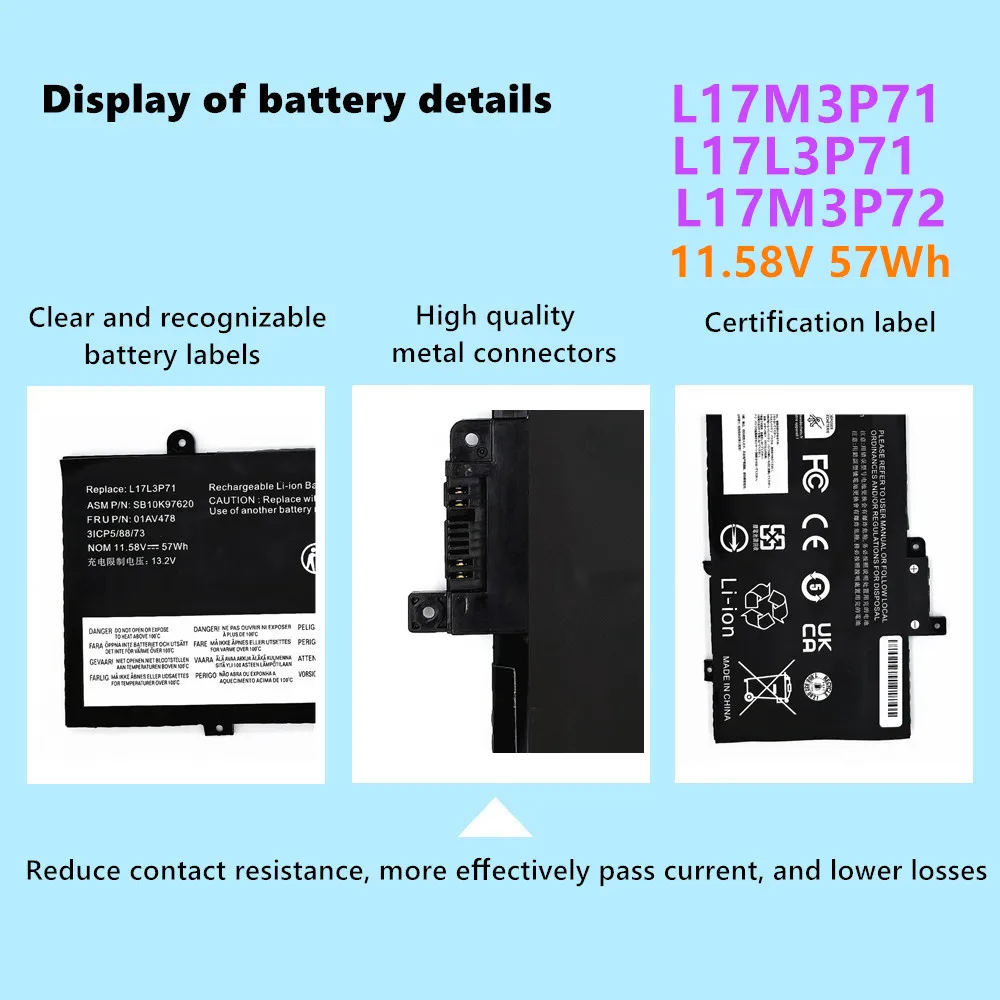 Аккумулятор для ноутбука 11.58V 57Wh для Lenovo ThinkPad T480S Series L17M3P71 01AV478 L17L3P71 01AV479 L17M3P72 01AV480
Аккумулятор для ноутбука 11.58V 57Wh для Lenovo ThinkPad T480S Series L17M3P71 01AV478 L17L3P71 01AV479 L17M3P72 01AV480