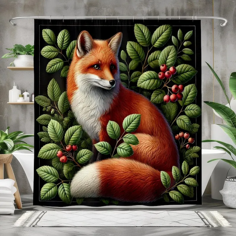 Red Fox Shower Curtain with Woodland Leaves and Berries, Realistic Forest Animal Bathroom Decor, Nature Art Polyester Curtain
Red Fox Shower Curtain with Woodland Leaves and Berries, Realistic Forest Animal Bathroom Decor, Nature Art Polyester Curtain