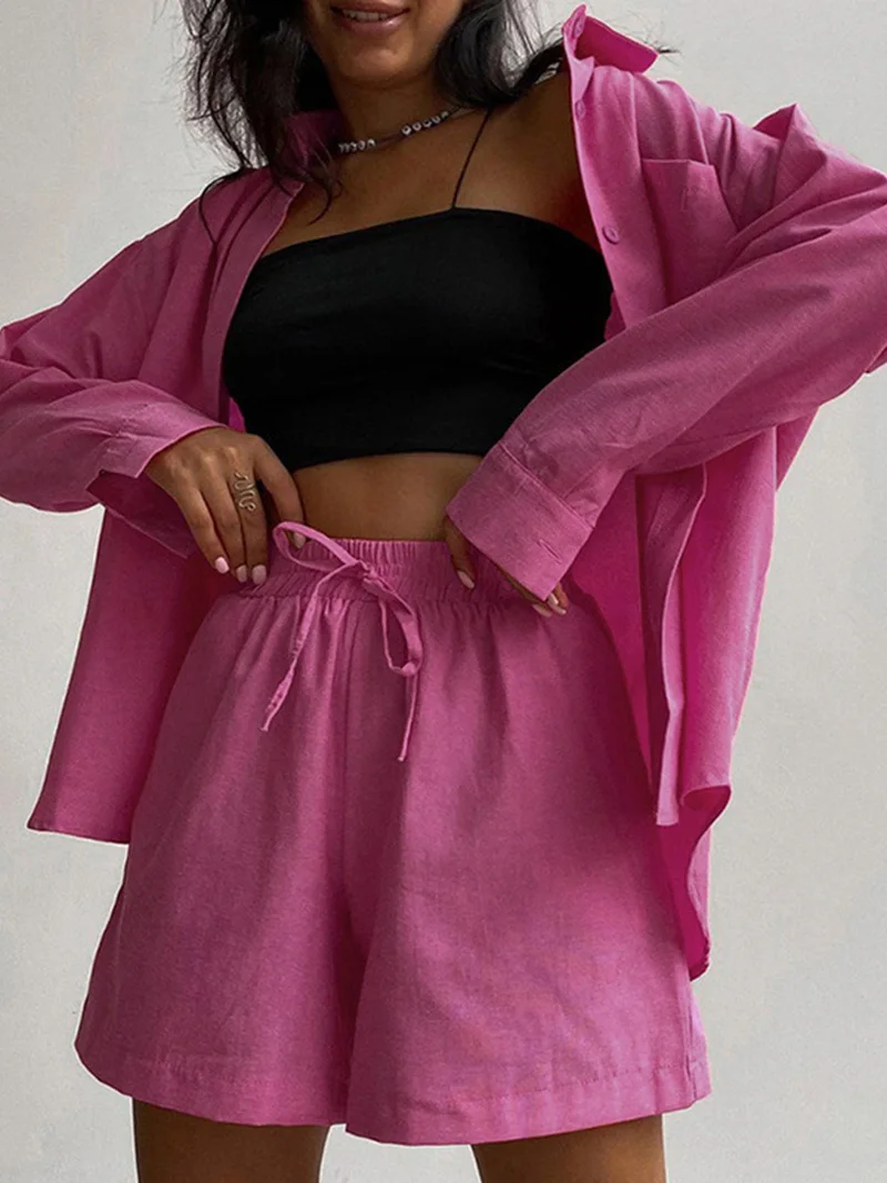 2022 Women Spring Summer Solid Casual Shorts Sets Loose Fit Outfits Blouse Suit 2 Two Piece Set For Women
2022 Women Spring Summer Solid Casual Shorts Sets Loose Fit Outfits Blouse Suit 2 Two Piece Set For Women