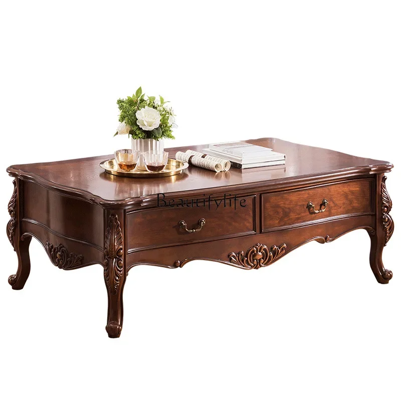yj5 American solid wood tea table, living room storage rectangular tea table retro European style
yj5 American solid wood tea table, living room storage rectangular tea table retro European style