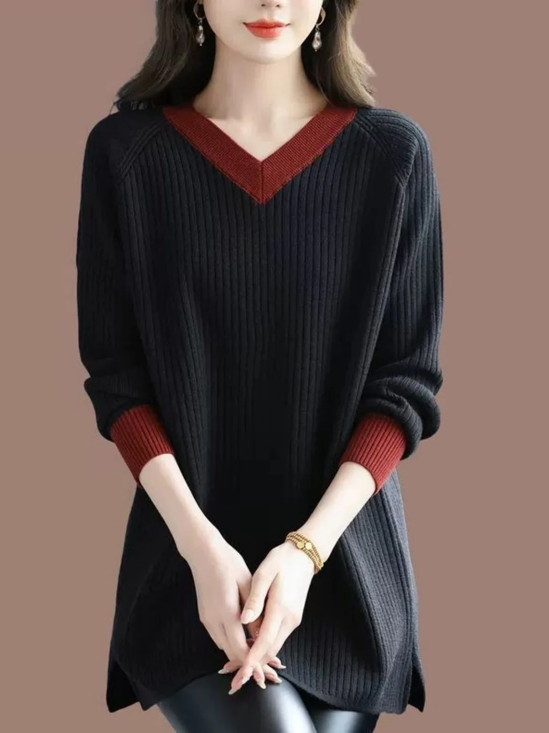 plus Size V-Neck Knitwear Loose Fit Color Block Casual Sweater Korean Style Spring New Arrival for Women over 300 Pounds
plus Size V-Neck Knitwear Loose Fit Color Block Casual Sweater Korean Style Spring New Arrival for Women over 300 Pounds