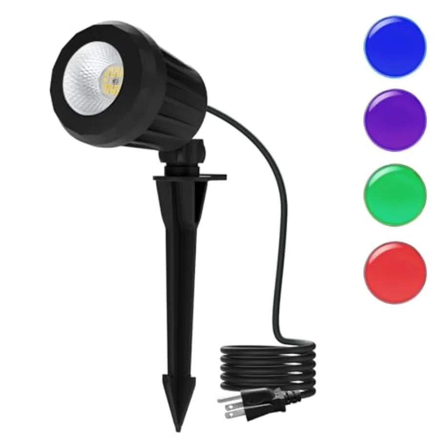 Spotlight Outdoor 120V Plug-In, 6500K Cool White LED Landscape Lighting with RGB Purple 4 Color Lenses for Yard, Garden, Lawn a
Spotlight Outdoor 120V Plug-In, 6500K Cool White LED Landscape Lighting with RGB Purple 4 Color Lenses for Yard, Garden, Lawn a