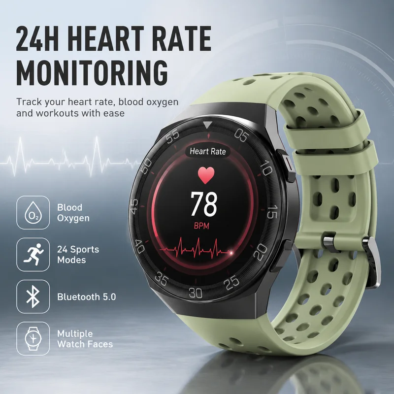 GEJIAN 1.28" HD Screen Health Smart Watch with Heart Rate Health Monitoring BT Call IP67 Waterproof Smartwatch For Android iOS