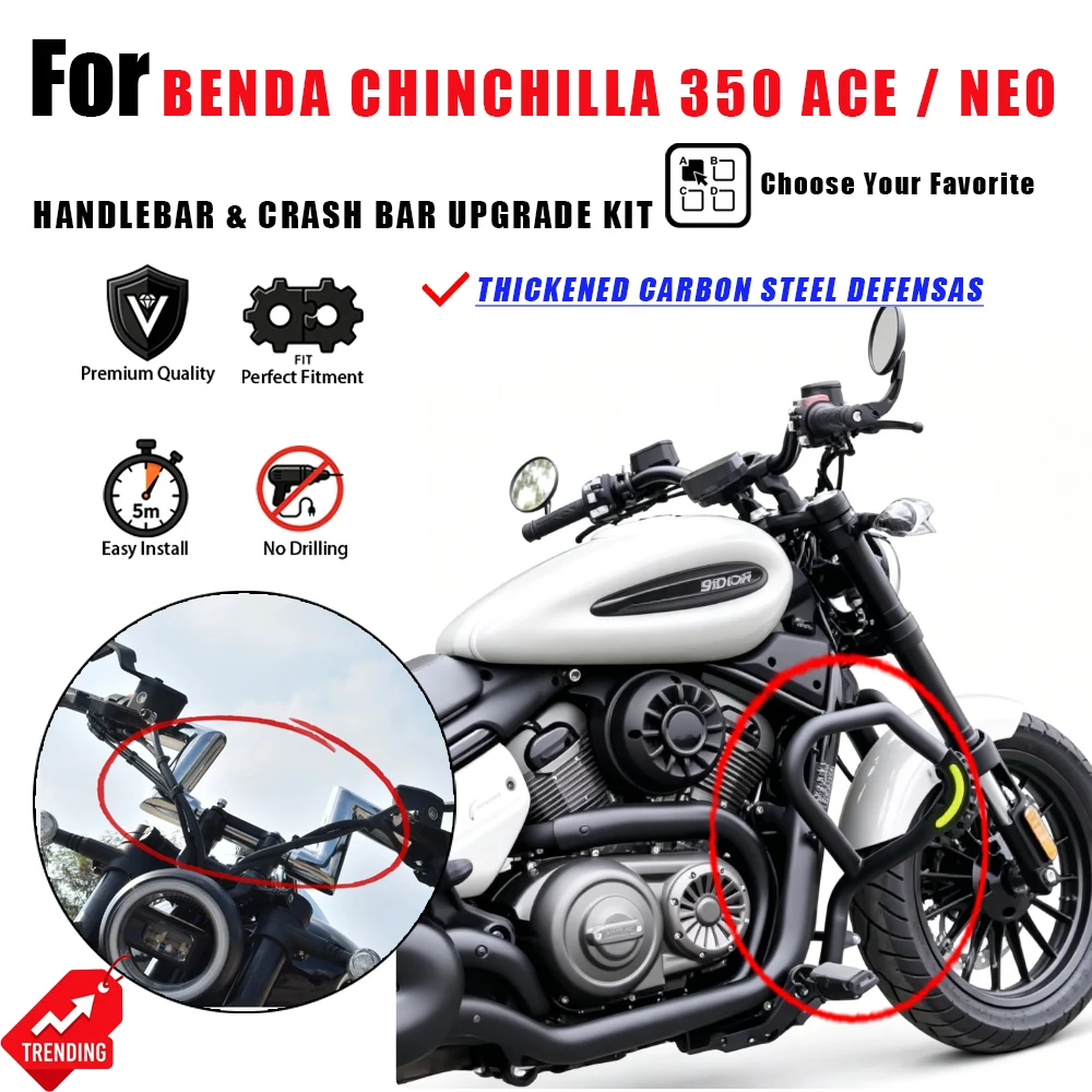 For Benda Chinchilla 350 ACE NEO Heightened Handlebar Carbon Steel Bumper Guard Accesorios Moto Manillar Defensas Parts
For Benda Chinchilla 350 ACE NEO Heightened Handlebar Carbon Steel Bumper Guard Accesorios Moto Manillar Defensas Parts