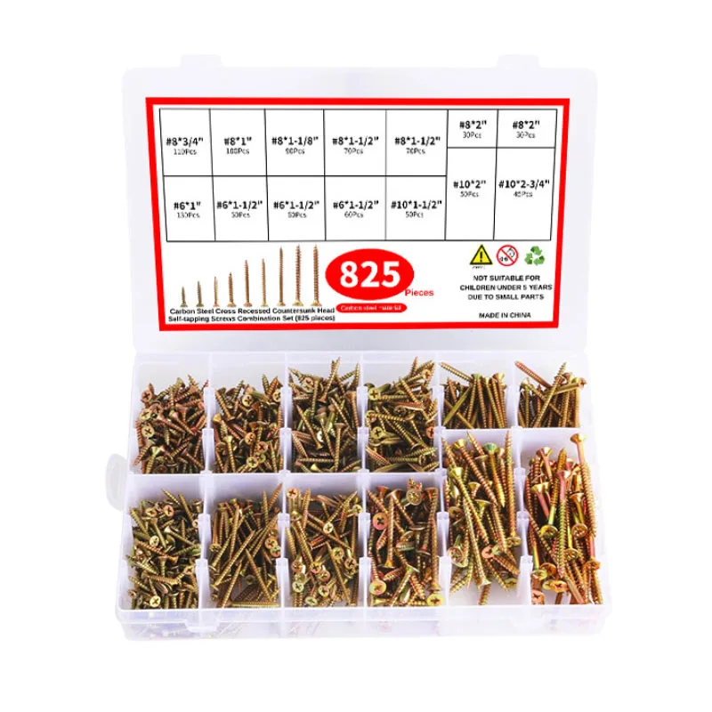 #6#8#10 Wood Screw Assortment Kit 10 Size Zinc Plated Carbon Steel Cross Recessed Countersunk Head Self Tapping Screw Set 825pcs
#6#8#10 Wood Screw Assortment Kit 10 Size Zinc Plated Carbon Steel Cross Recessed Countersunk Head Self Tapping Screw Set 825pcs
