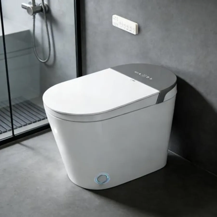 Smart toilet for home use, ceramic white, with bidet, auto flush, heated seat, instant warm water, dryer, foot sensor, deodoriz
Smart toilet for home use, ceramic white, with bidet, auto flush, heated seat, instant warm water, dryer, foot sensor, deodoriz