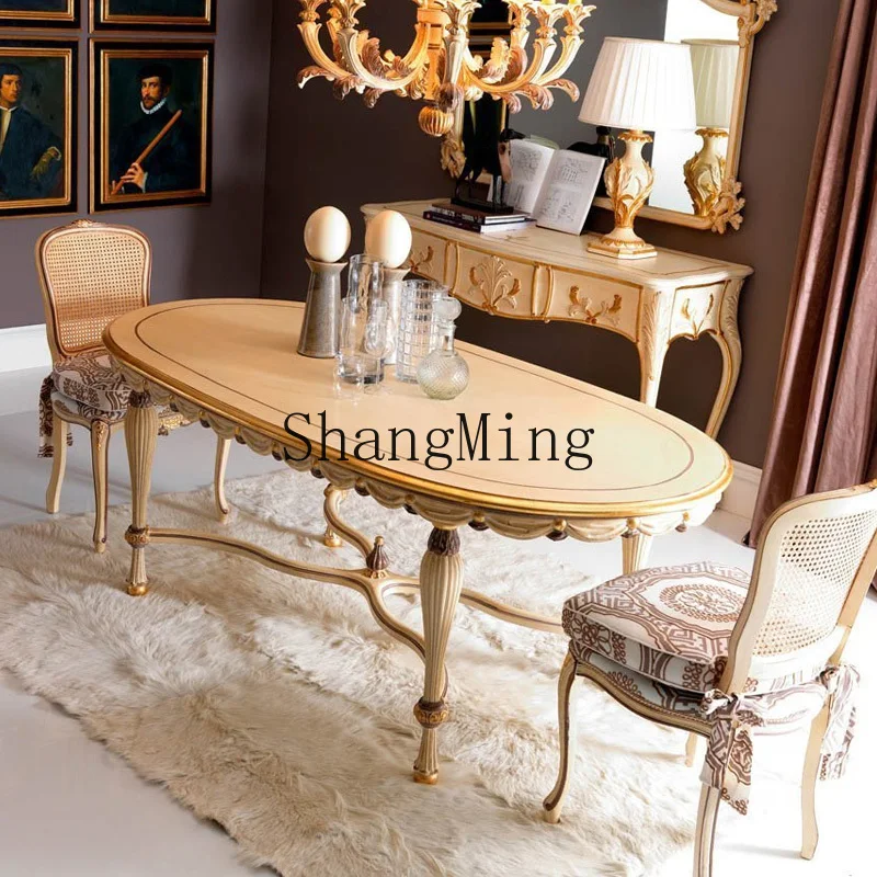 TMJ solid wood carving flower old dining table chair villa large flat gold painting book chair
TMJ solid wood carving flower old dining table chair villa large flat gold painting book chair