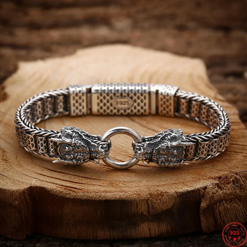 S925 Sterling Silver Bracelets for Men New Fashion Double Dragon Scale Pattern Prayer Wheel 9mm Weaven-chain Wholesale
S925 Sterling Silver Bracelets for Men New Fashion Double Dragon Scale Pattern Prayer Wheel 9mm Weaven-chain Wholesale