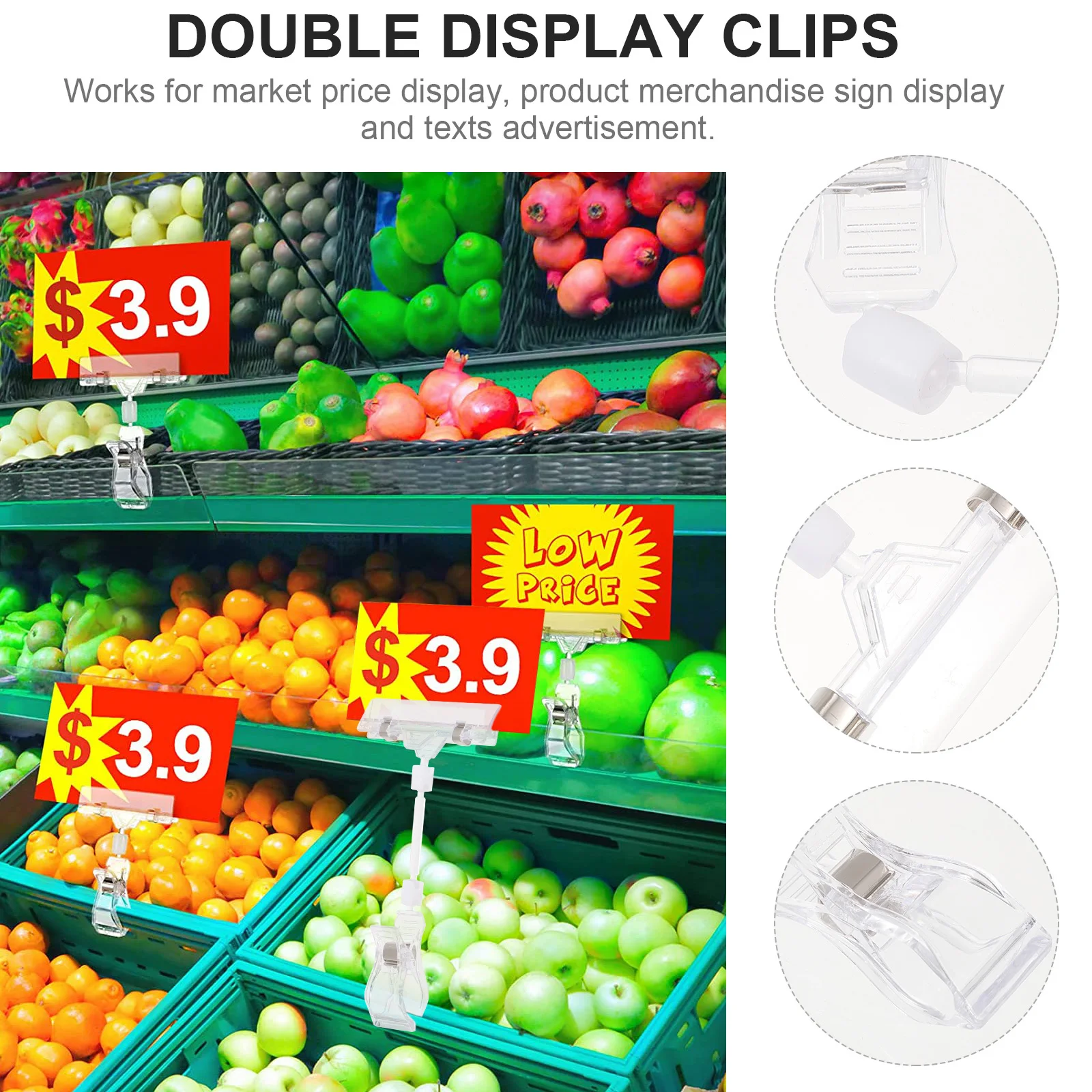 25pcs Rotatable Double Display Clips Swivel Price Holder For Retail Store Supplies Plastic Merchandise Tag Clip Clear Sign Clip
25pcs Rotatable Double Display Clips Swivel Price Holder For Retail Store Supplies Plastic Merchandise Tag Clip Clear Sign Clip
