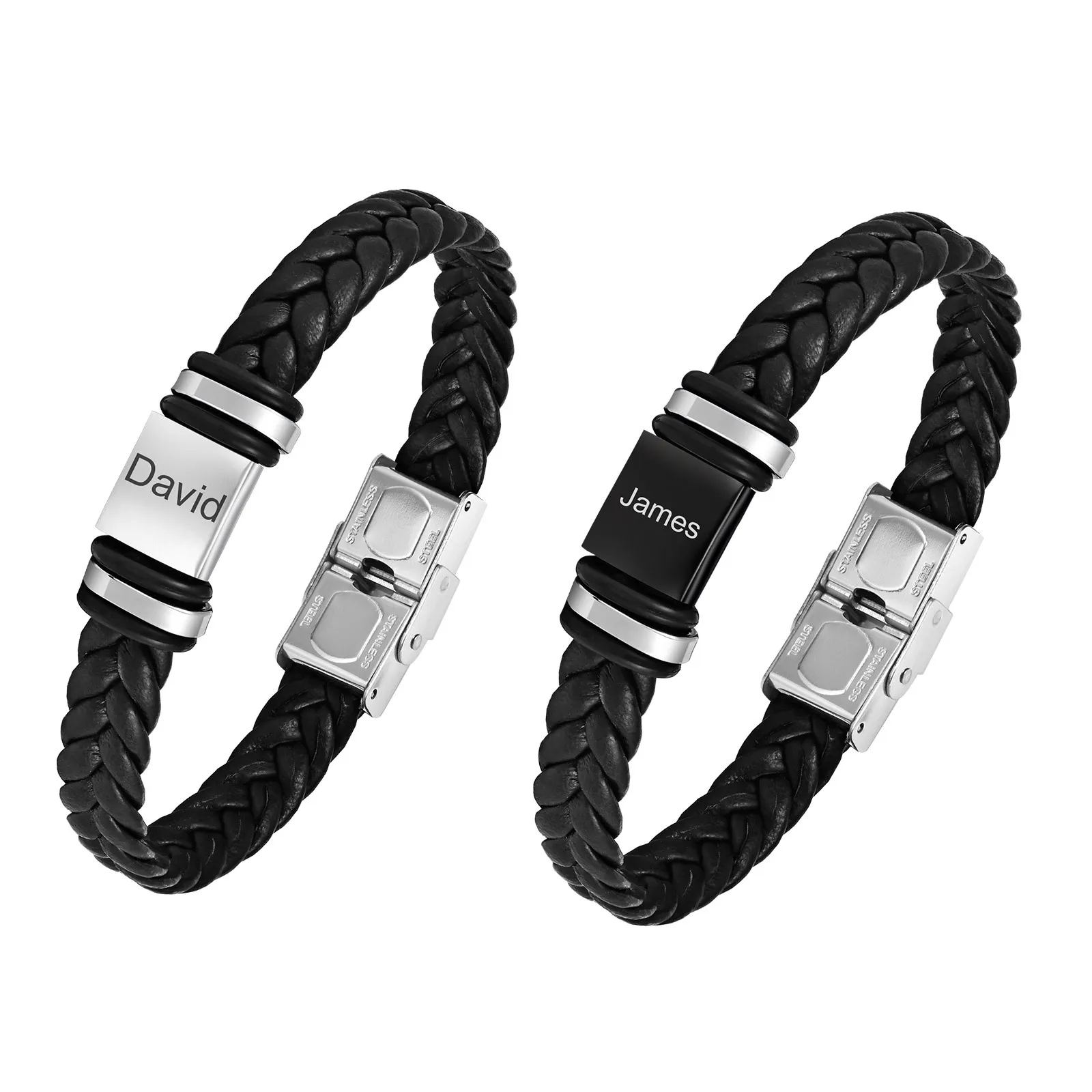 Vnox Free Custom Name Bracelet, Braided Genuine Leather Wristband, Stainless Steel Square Charm Jewelry Gifts to Father Dad Boys
Vnox Free Custom Name Bracelet, Braided Genuine Leather Wristband, Stainless Steel Square Charm Jewelry Gifts to Father Dad Boys
