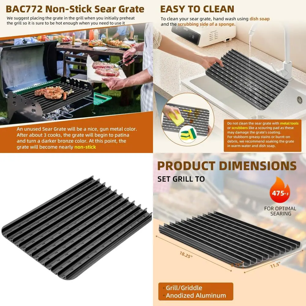 18.25x11.5 Aluminum Reversible Sear Grate for Grills - Non-Stick, Captures Flavor & Moisture
18.25x11.5 Aluminum Reversible Sear Grate for Grills - Non-Stick, Captures Flavor & Moisture