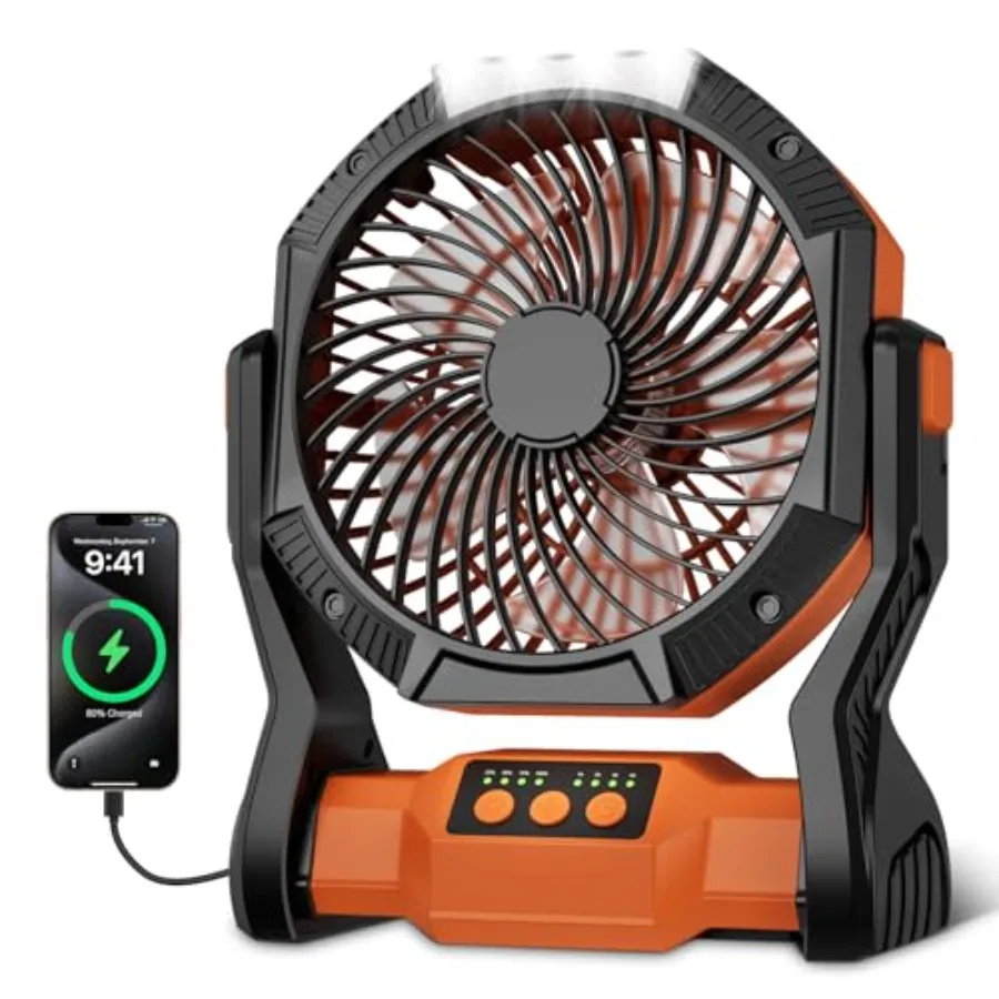 Portable Rechargeable Fan, 20000mAh Battery Powered Camping Fan with LED Light and Hook, 270° Adjustable, 4-Speed, 4H Timer Cam
Portable Rechargeable Fan, 20000mAh Battery Powered Camping Fan with LED Light and Hook, 270° Adjustable, 4-Speed, 4H Timer Cam