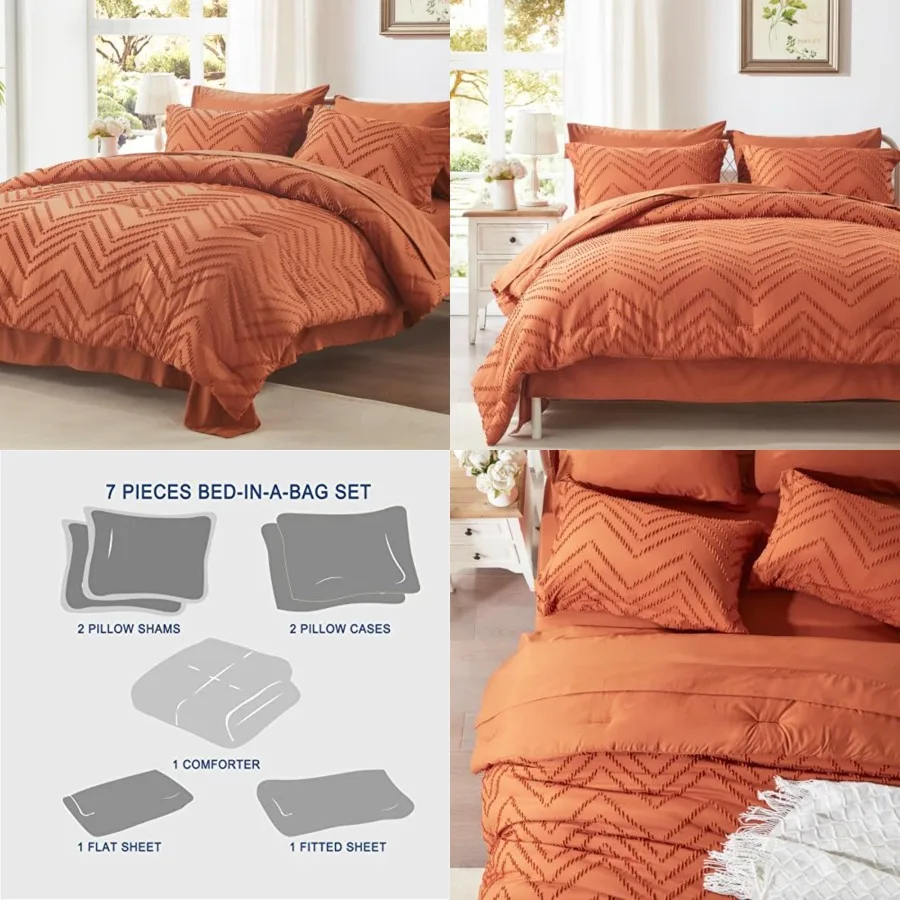 Comforter Set, Burnt Orange Tufted Bed in a Bag 7 Pieces with Comforter, 2 Pillow Shams, 2 Pillowcases, 1 Flat Sheet, 1 Fitted
Comforter Set, Burnt Orange Tufted Bed in a Bag 7 Pieces with Comforter, 2 Pillow Shams, 2 Pillowcases, 1 Flat Sheet, 1 Fitted