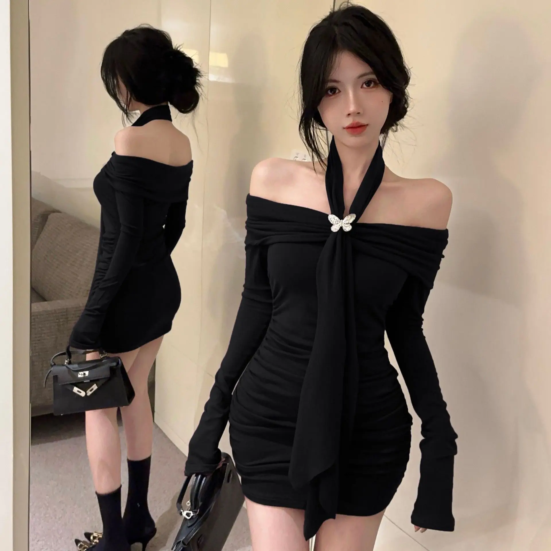2026 New Purple Off Shoulder Halter Long Sleeve Dress Spring Slim Waist Bodycon Mini Dress Alluring Tight Hip Skirt Daily Outfit
2026 New Purple Off Shoulder Halter Long Sleeve Dress Spring Slim Waist Bodycon Mini Dress Alluring Tight Hip Skirt Daily Outfit