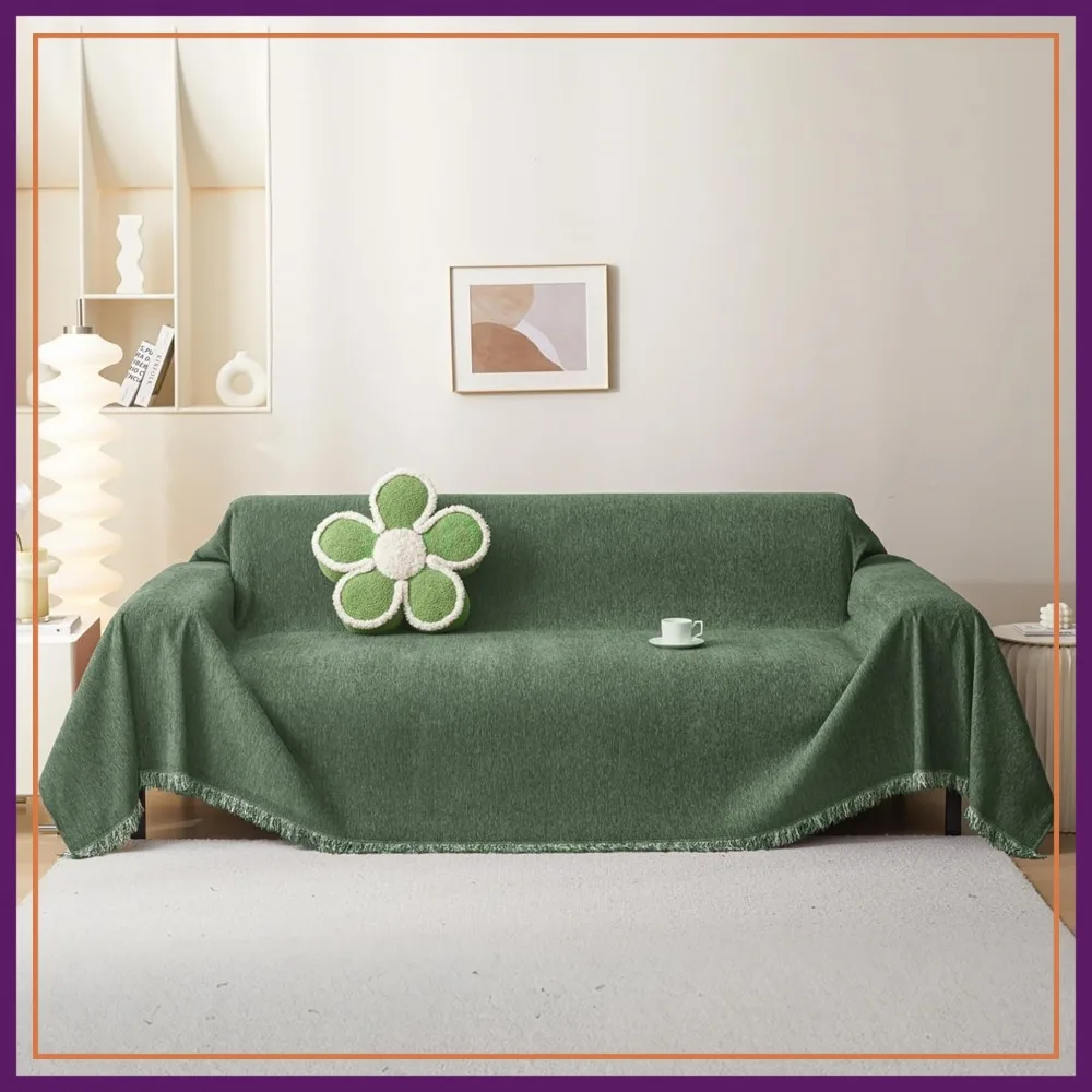 Oversized Couch Cover for 3 Cushion Sofa, 91"x118" Moss Green Chenille Furniture Protector for Pets
Oversized Couch Cover for 3 Cushion Sofa, 91"x118" Moss Green Chenille Furniture Protector for Pets